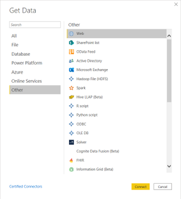In Power BI > Get Data > Other > Web: Connect