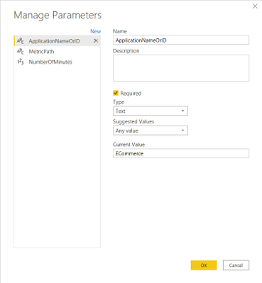 Manage Parameters dialog: Application Name