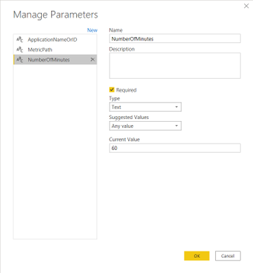 Manage Parameters dialog: Number of Minutes