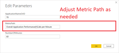 In Edit Parameters, adjust the MetricPath field as needed