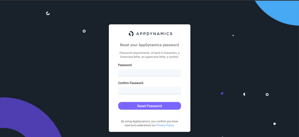 AppDynamics password reset dialog